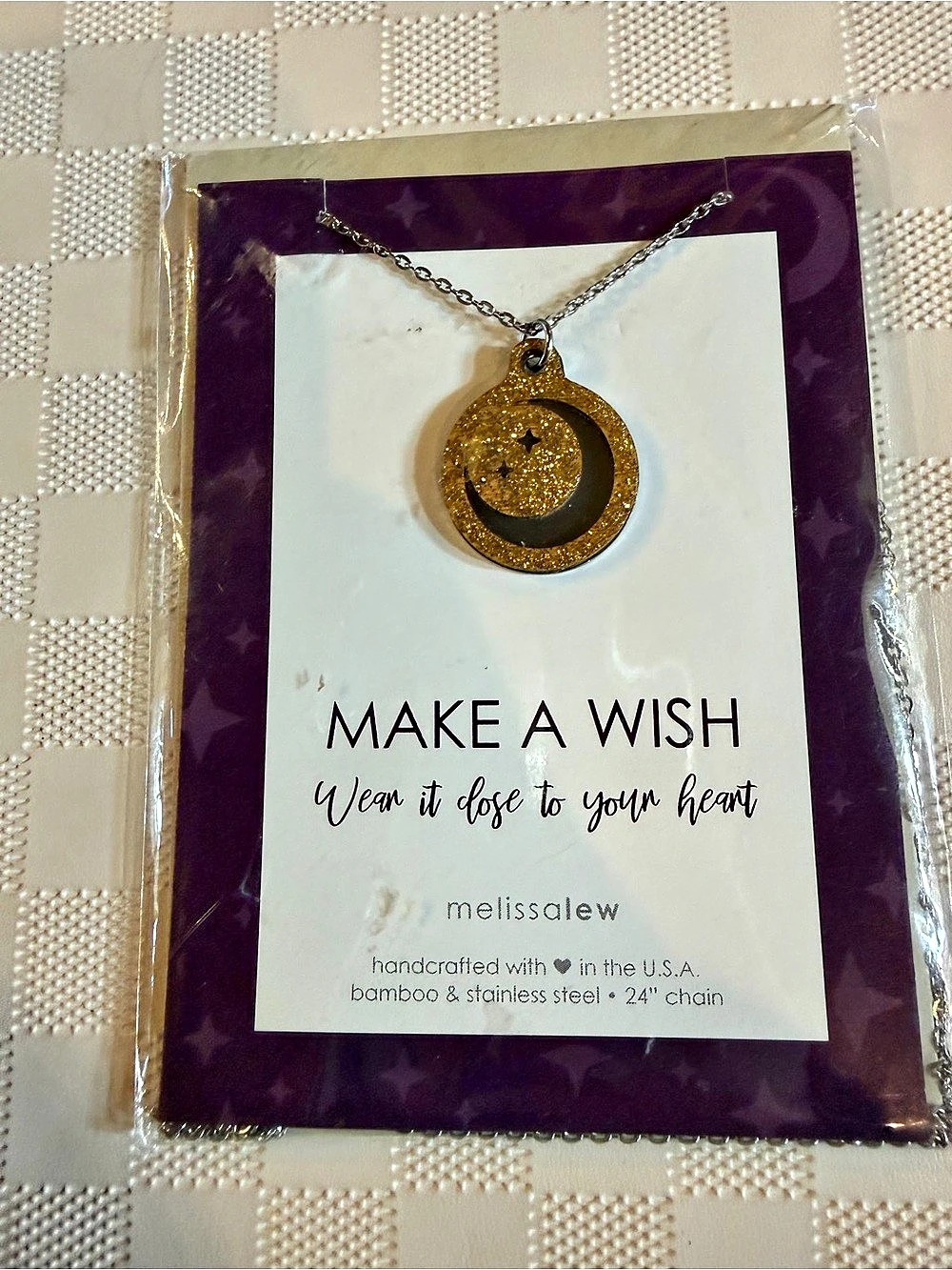 melissalew Make a Wish Crescent Moon Necklace Gold & Black Crescent Moon